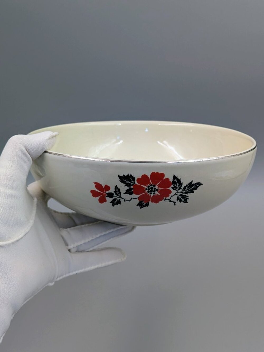 Vintage Hall China Red Poppy 9" Serving Bowl - Mid Century Retro Kitchen